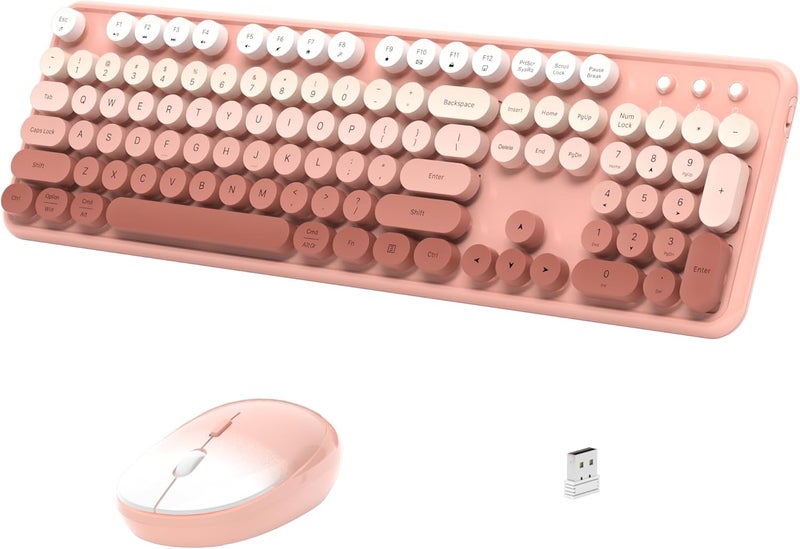 Links9+ Wireless Keyboard and Mouse, Full-Size Retro Typewriter Keyboard with Round Keycaps, 2.4GHz for Windows, Mac, Laptop, PC, Desktop (Peach Gradient) - Image 1